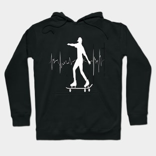 Roller Skate line drawing and heartbeat in white for skaters and roller derby fans Hoodie